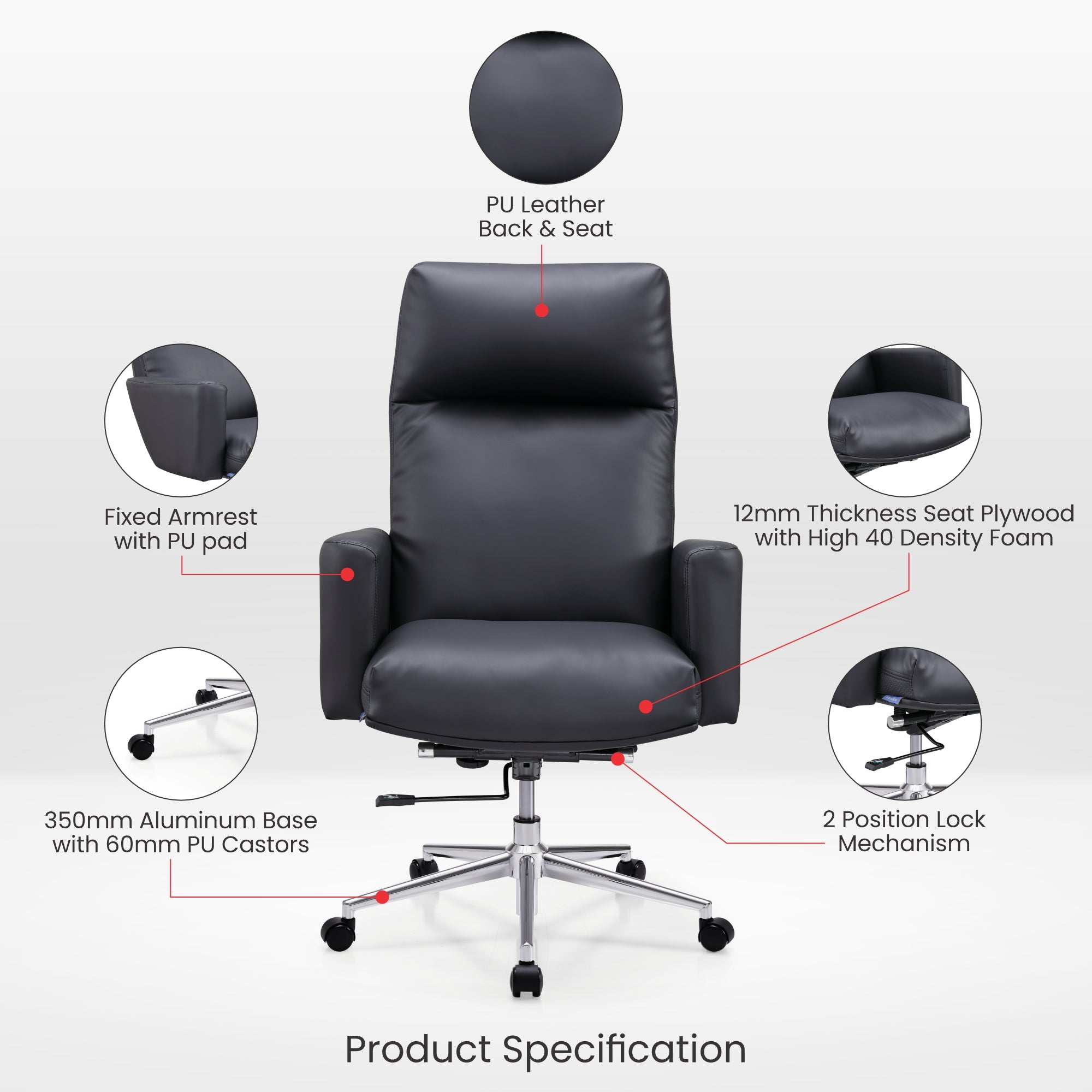 Dynasty Executive PU Leather Chair: Command Respect and Comfort