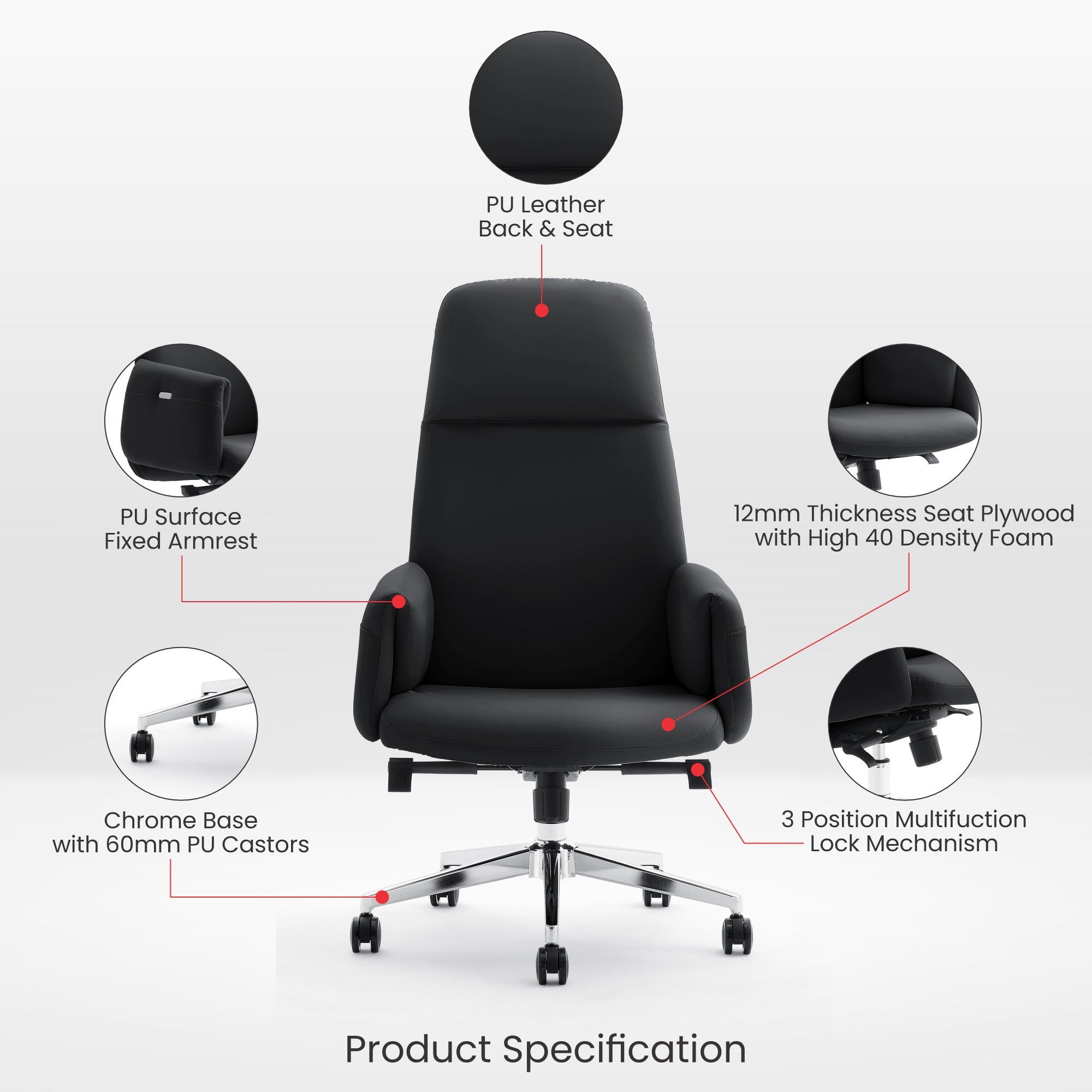 Onyx PU Leather Chair - Modern Comfort Meets Mobility